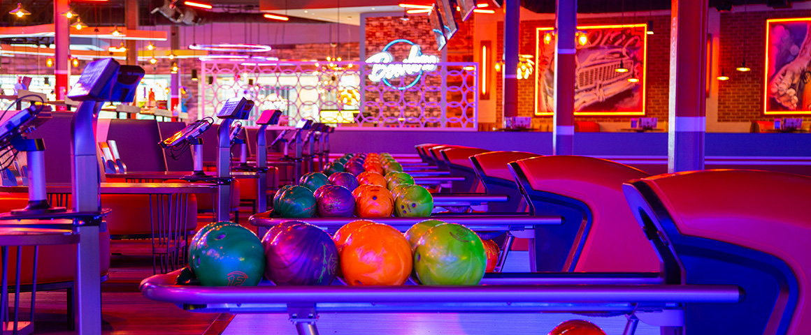 Bowling balls on rack
