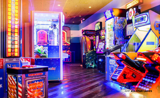 Arcade games with neon lighting
