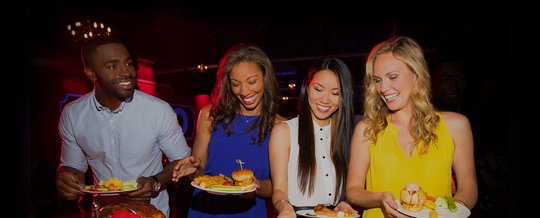 group of people at a buffet