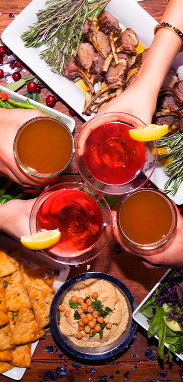 Holiday cocktails and food