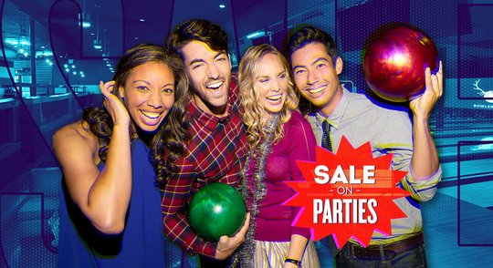 group of people holding bowling balls in front of a stylized background