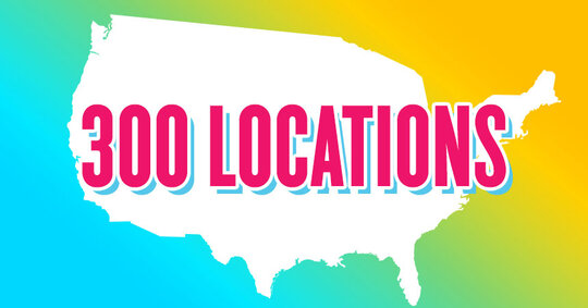 Map of United States. Text: 300 locations