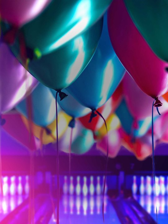 Lanes with multicolored balloons