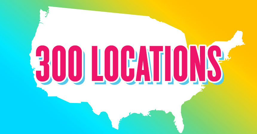 Map of United States. Text: 300 locations