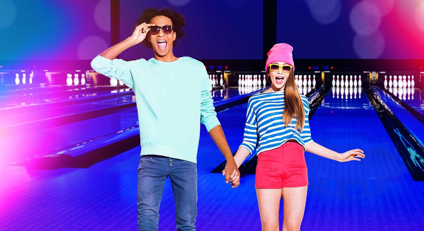 Teens jumping on lanes